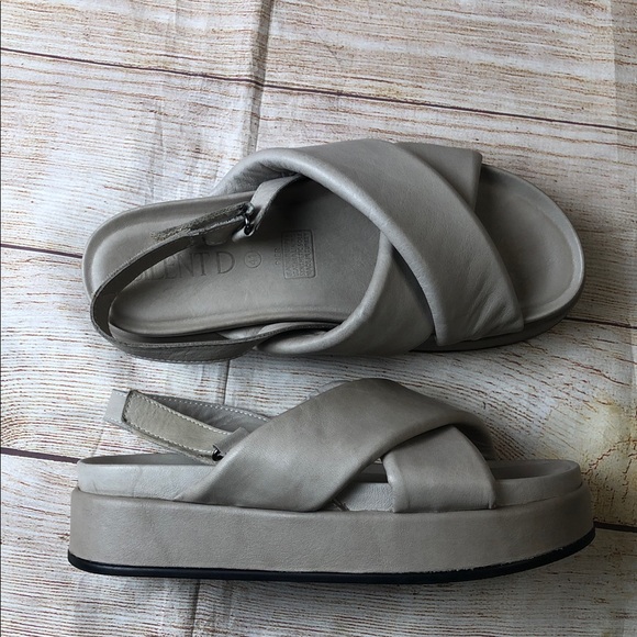 Silent D Shoes - Neutral Gray Cross-Strap Platform Sandals